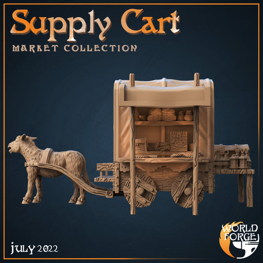 Market Collection 2 Supply Cart 1 w/Mule 3D Resin Printed DnD (D&D) Pathfinder Miniatures